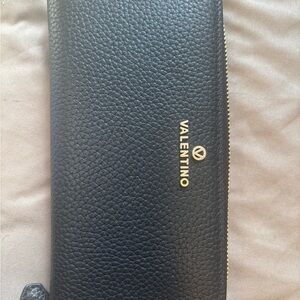 Valentino Black Pebbled Leather Zip Wallet